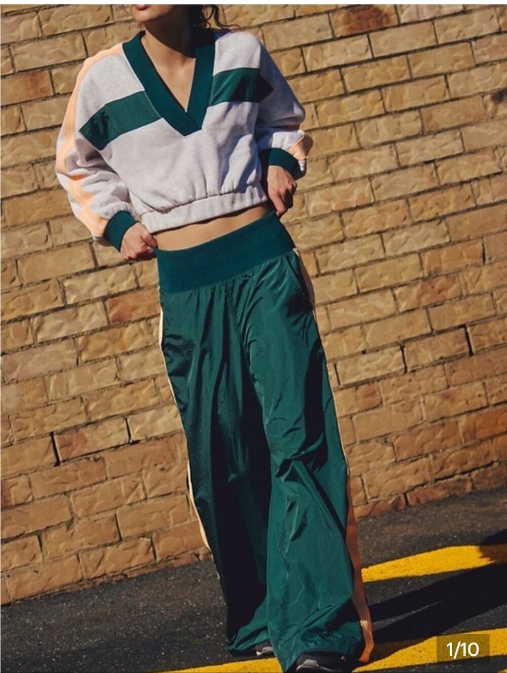 Free People Evergreen Wide-Leg Track Pants with Gray Side Trim